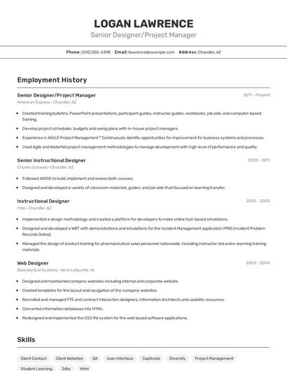 Senior Designer/Project Manager Resume