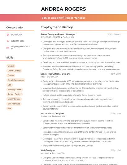 Senior Designer/Project Manager Resume