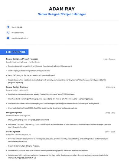 Senior Designer/Project Manager Resume