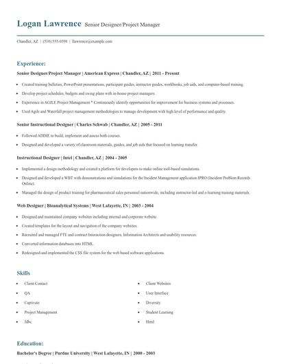 Senior Designer/Project Manager Resume