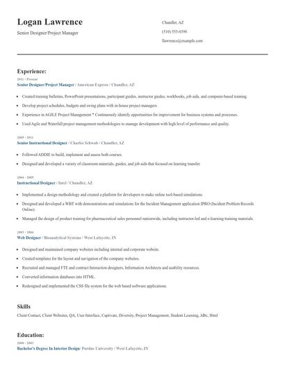 Senior Designer/Project Manager Resume