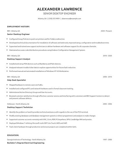 Senior Desktop Engineer Resume