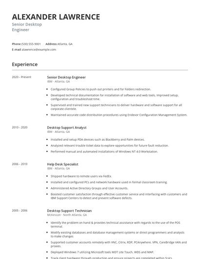 Senior Desktop Engineer Resume