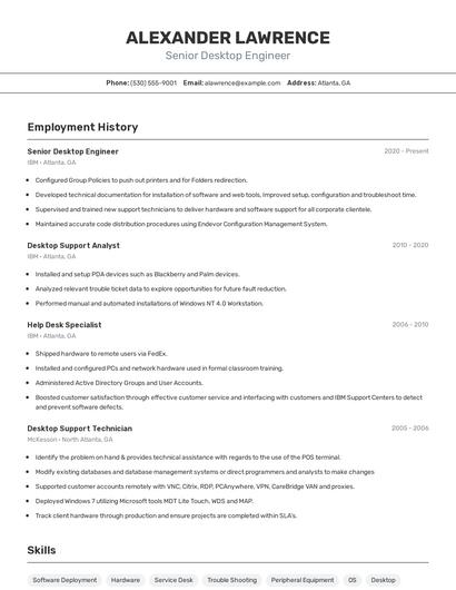 Senior Desktop Engineer Resume