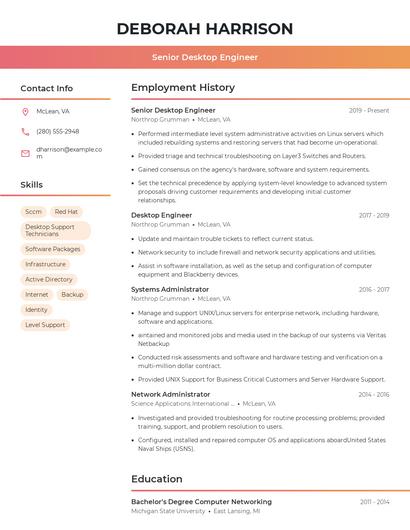 Senior Desktop Engineer Resume