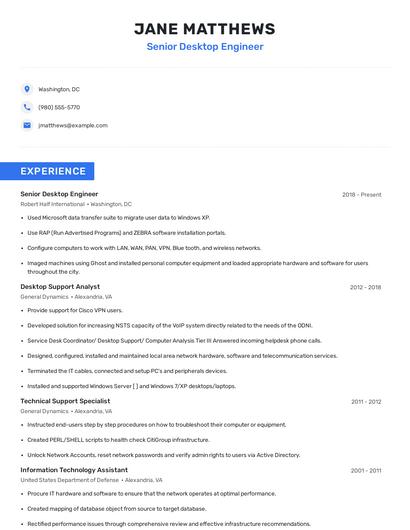 Senior Desktop Engineer Resume