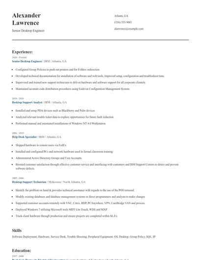 Senior Desktop Engineer Resume