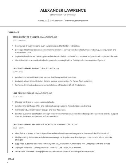 Senior Desktop Engineer Resume
