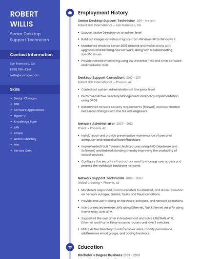 Senior Desktop Support Technician Resume