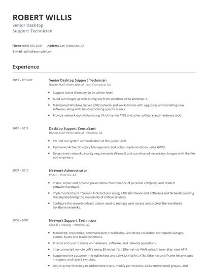 Senior Desktop Support Technician Resume