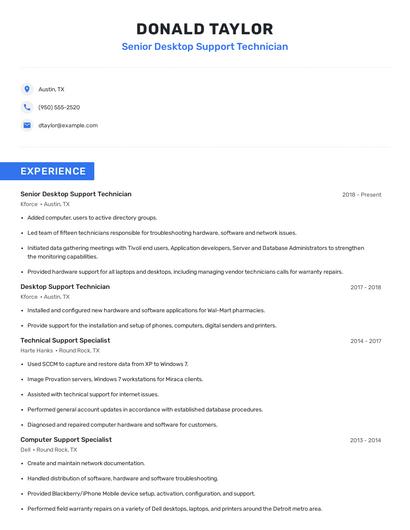 Senior Desktop Support Technician Resume