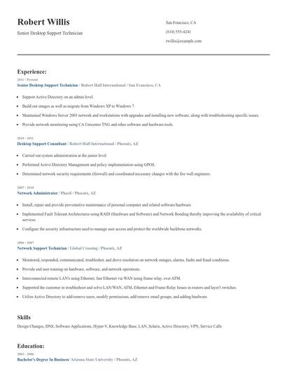 Senior Desktop Support Technician Resume