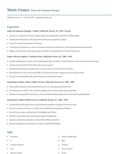 Senior Development Manager Resume