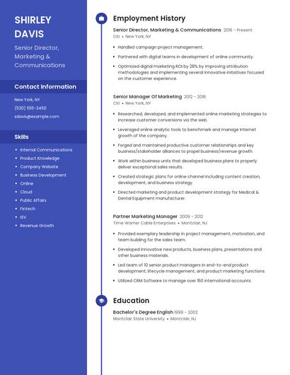 Senior Director, Marketing & Communications Resume