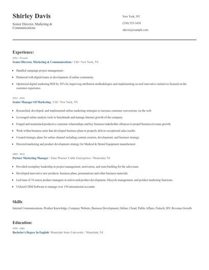 Senior Director, Marketing & Communications Resume