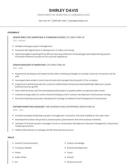 Senior Director, Marketing & Communications Resume