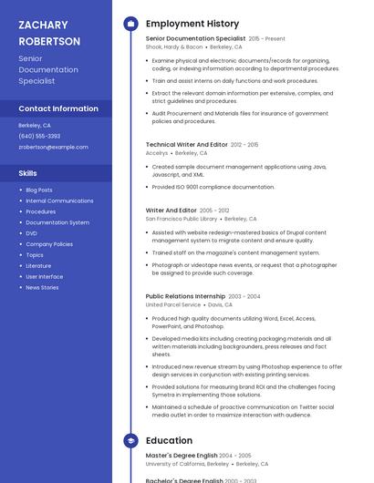 Senior Documentation Specialist Resume
