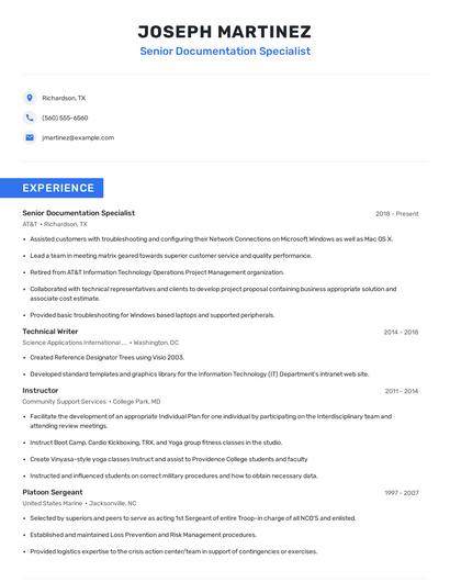 Senior Documentation Specialist Resume