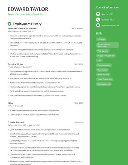 Senior Documentation Specialist Resume