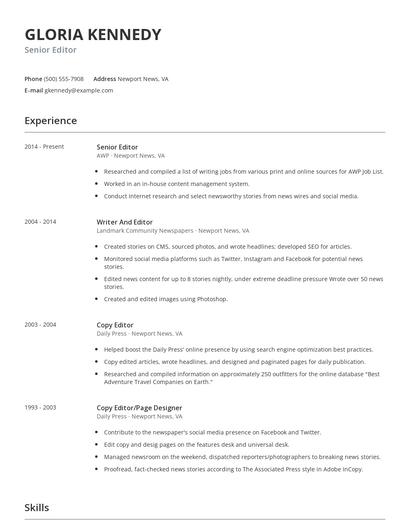 Senior Editor Resume
