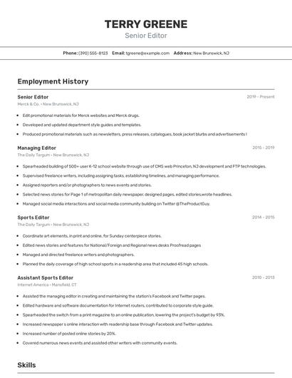 Senior Editor Resume