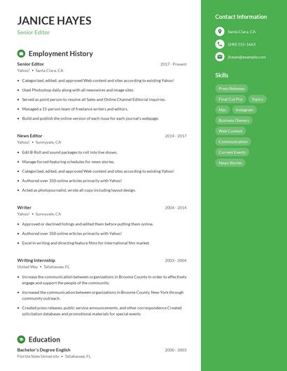 Senior Editor Resume
