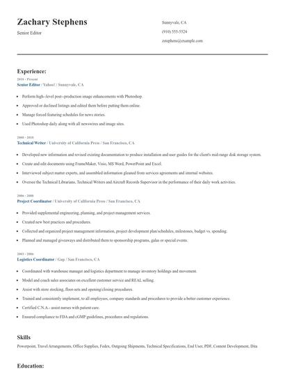 Senior Editor Resume
