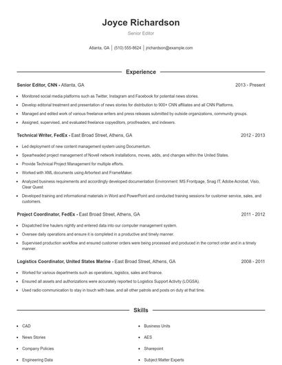 Senior Editor Resume