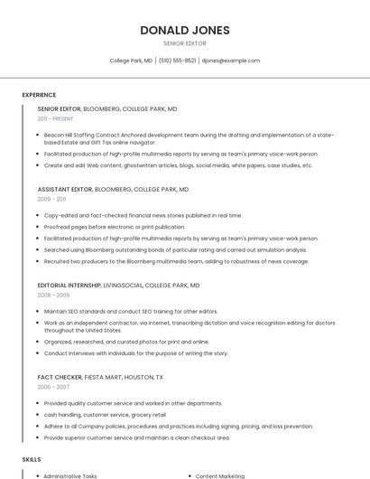 Senior Editor Resume