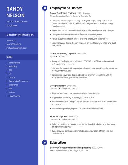 Senior Electronic Engineer Resume
