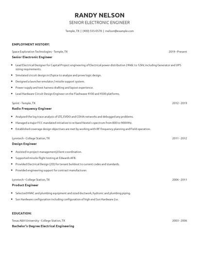 Senior Electronic Engineer Resume