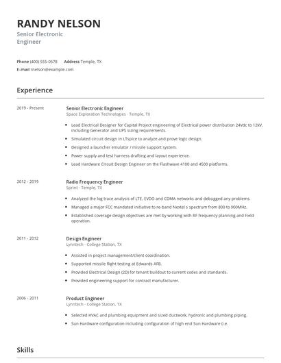 Senior Electronic Engineer Resume