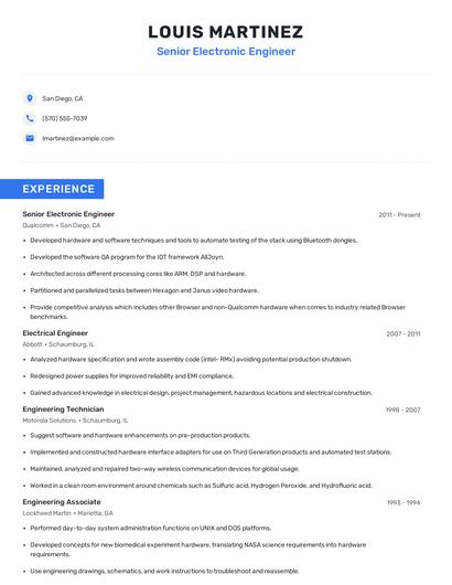 Senior Electronic Engineer Resume