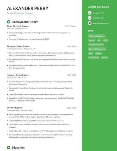Senior Electronic Engineer Resume