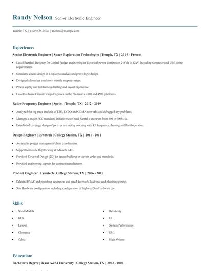Senior Electronic Engineer Resume