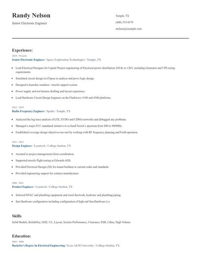 Senior Electronic Engineer Resume