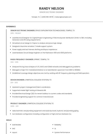 Senior Electronic Engineer Resume