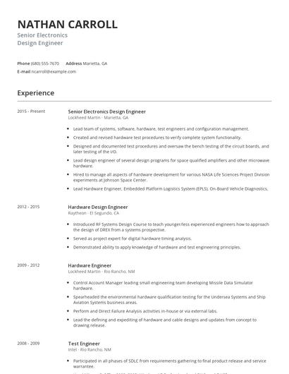Senior Electronics Design Engineer Resume