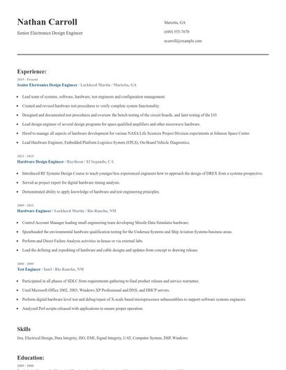 Senior Electronics Design Engineer Resume