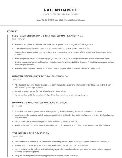 Senior Electronics Design Engineer Resume