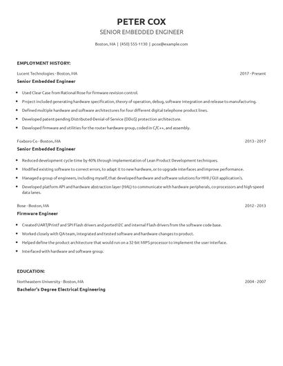 Senior Embedded Engineer Resume