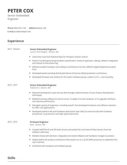 Senior Embedded Engineer Resume