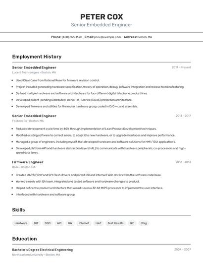 Senior Embedded Engineer Resume