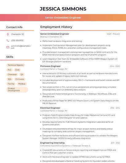 Senior Embedded Engineer Resume