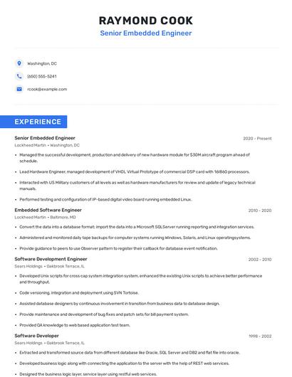 Senior Embedded Engineer Resume