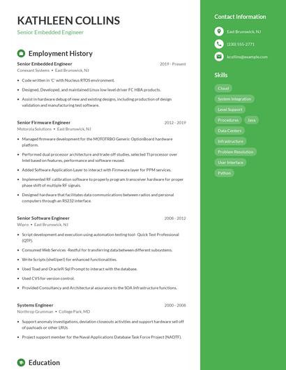 Senior Embedded Engineer Resume