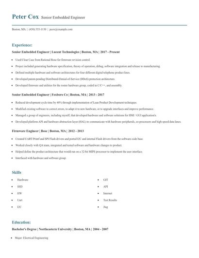 Senior Embedded Engineer Resume