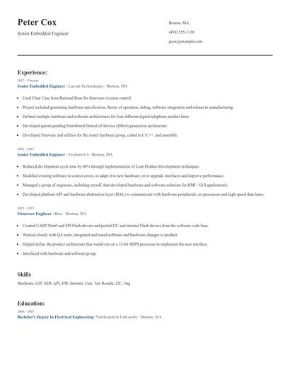 Senior Embedded Engineer Resume