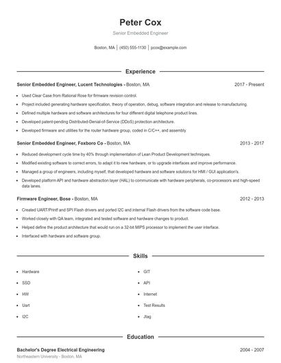 Senior Embedded Engineer Resume