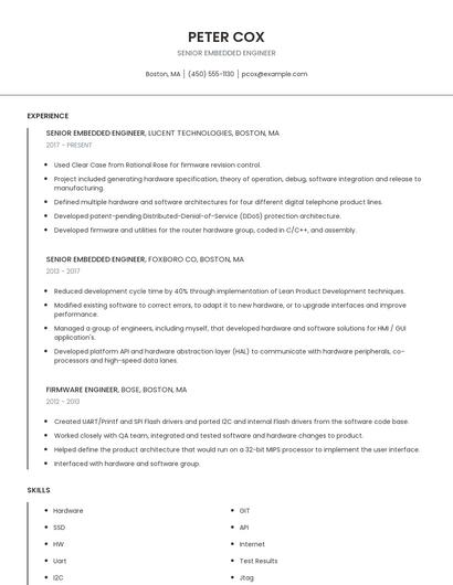 Senior Embedded Engineer Resume